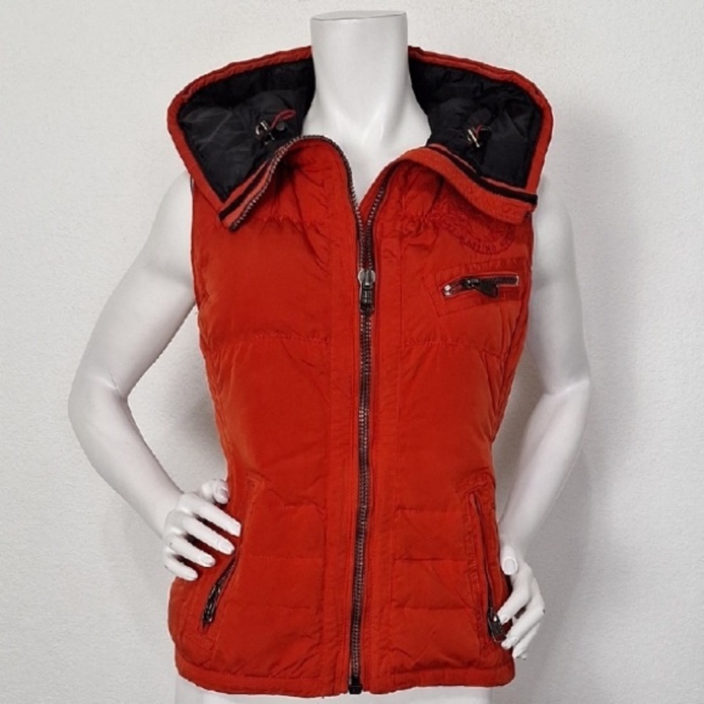 Napapijri Red Black Outdoor Gorpcore Quilted Padded Hooded Streetwear Vest Sz. S